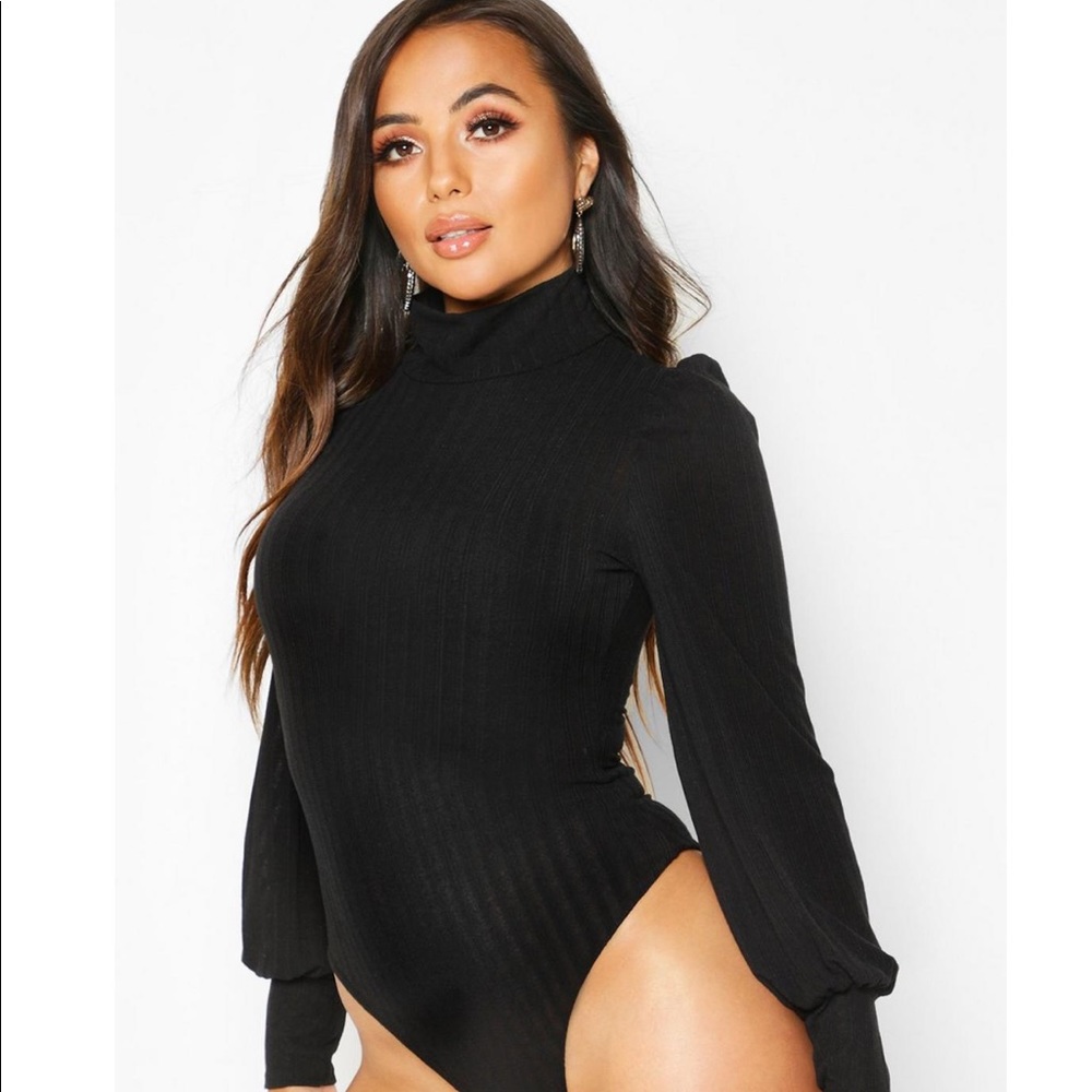 Petite Fine Knit Rib Balloon Sleeve Bodysuit